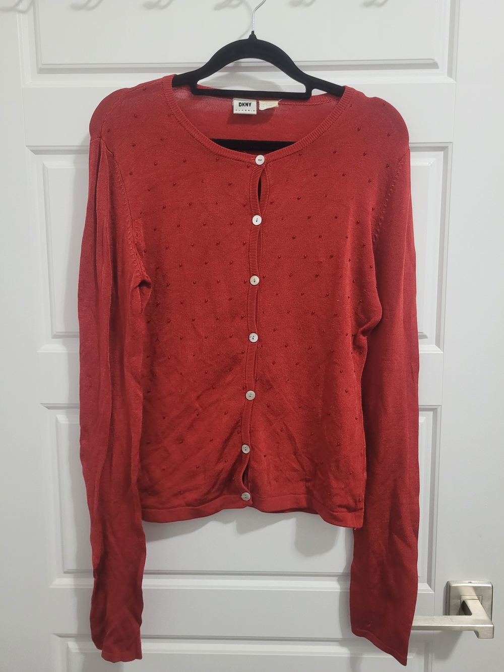 Vintage DKNY Coral-Red Lightweight Button Cardigan